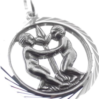 Image 2 of Silver zodiac sign pendant; Gemini