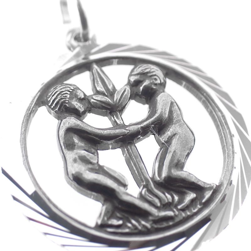 Image 2 of Silver zodiac sign pendant; Gemini