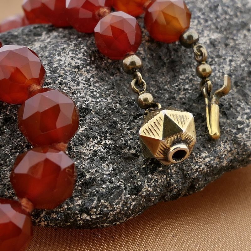 Image 2 of Carnelian bead necklace with gold clasp.
