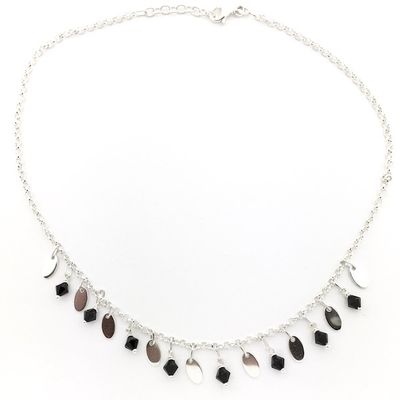 Image 1 of Silver necklace with black jet stones | 42 cm