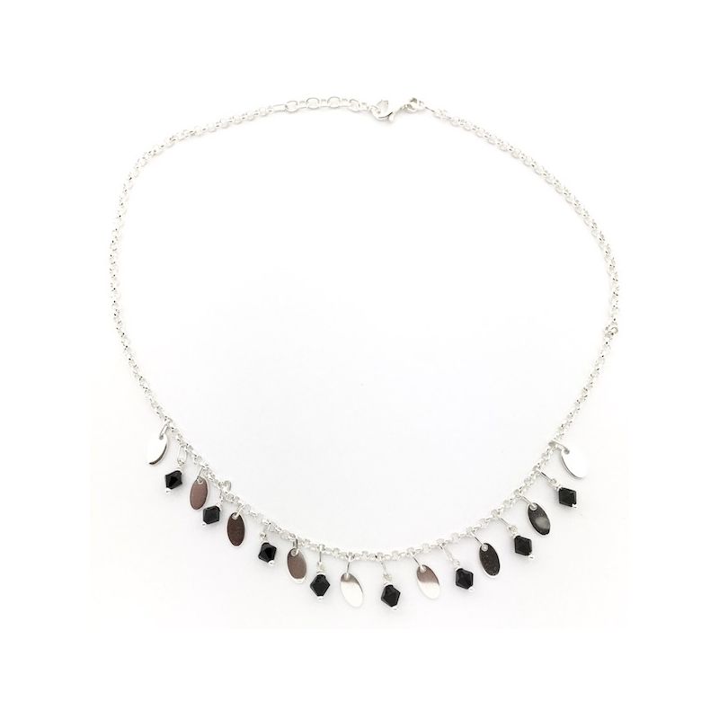 Image 1 of Silver necklace with black jet stones | 42 cm