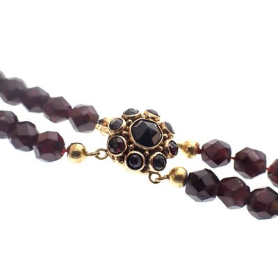 Image 2 of Antique garnet beaded sautoir with gold decorative clasp