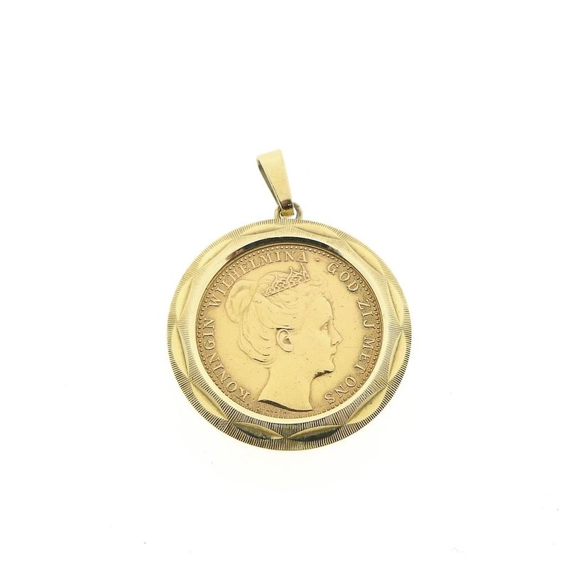 Image 1 of Gold pendant of 10 guilder coin Queen Wilhelmina 1898