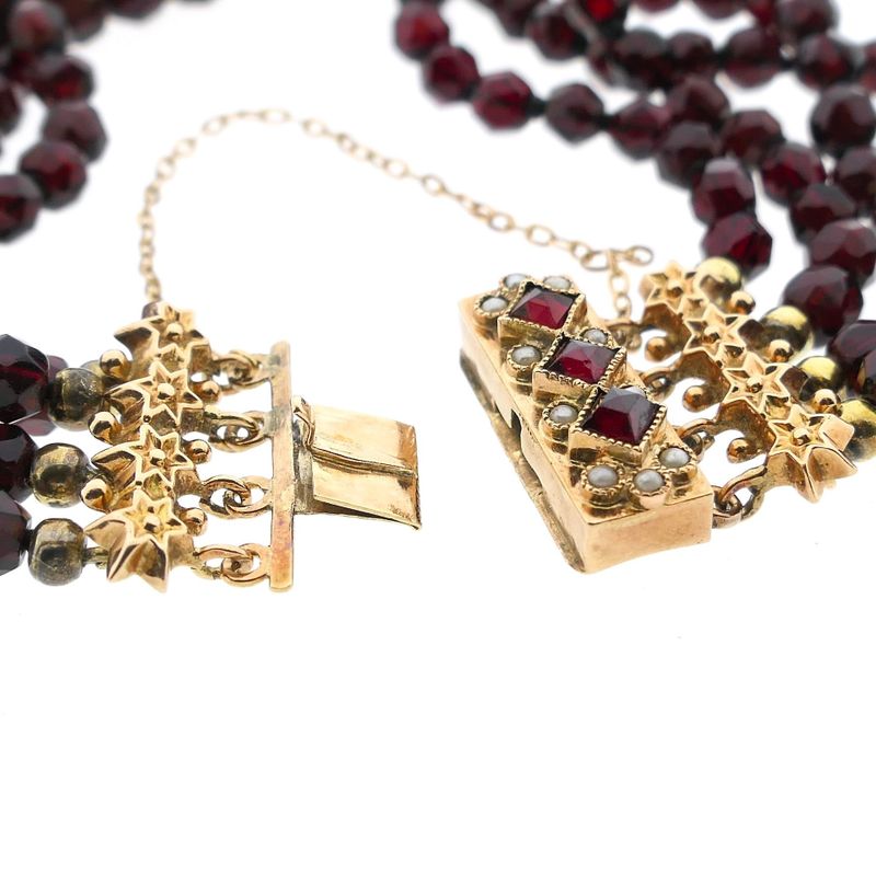 Image 5 of Antique garnet bead bracelet with gold decorative clasp with pearl