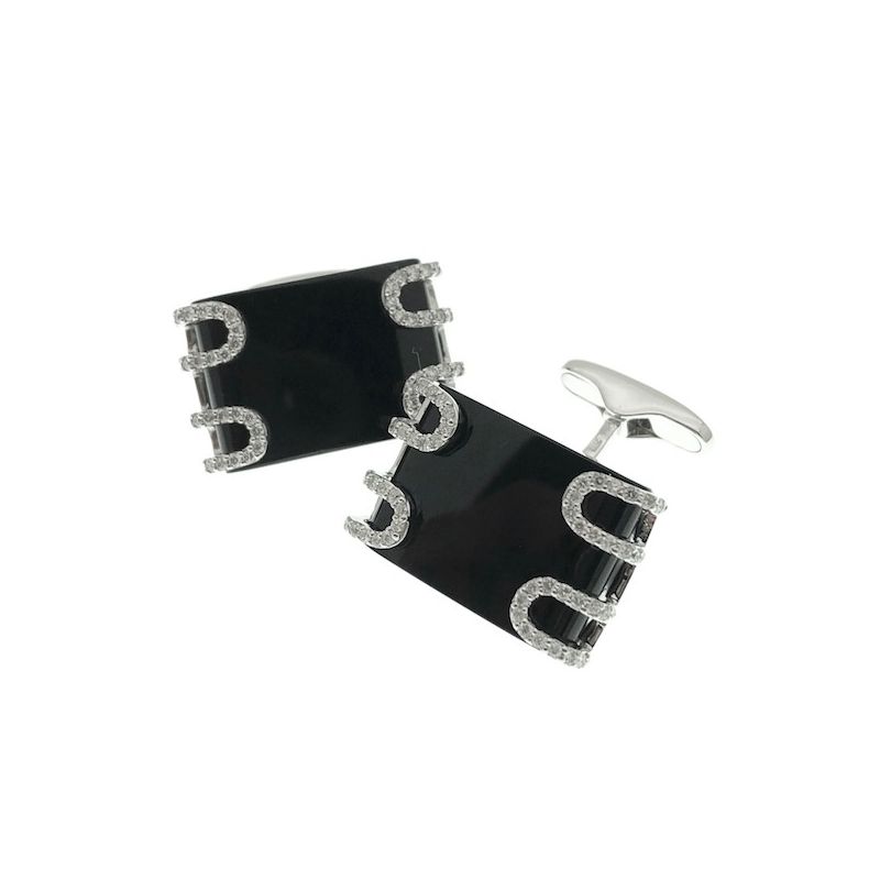 Image 1 of Exclusive white gold cufflinks with onyx and diamond 1.08 ct.