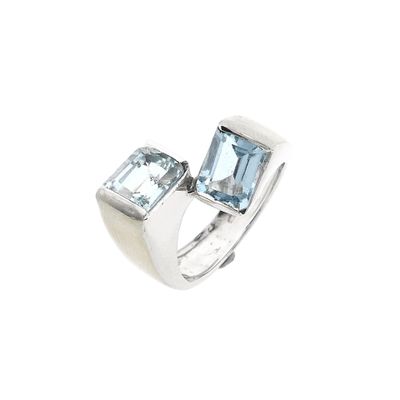 Image 1 of 18K White Gold Toi et Moi Ring with Aquamarine