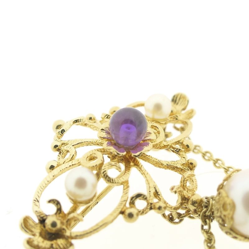 Image 5 of Gold brooch with pearls and purple glass bead
