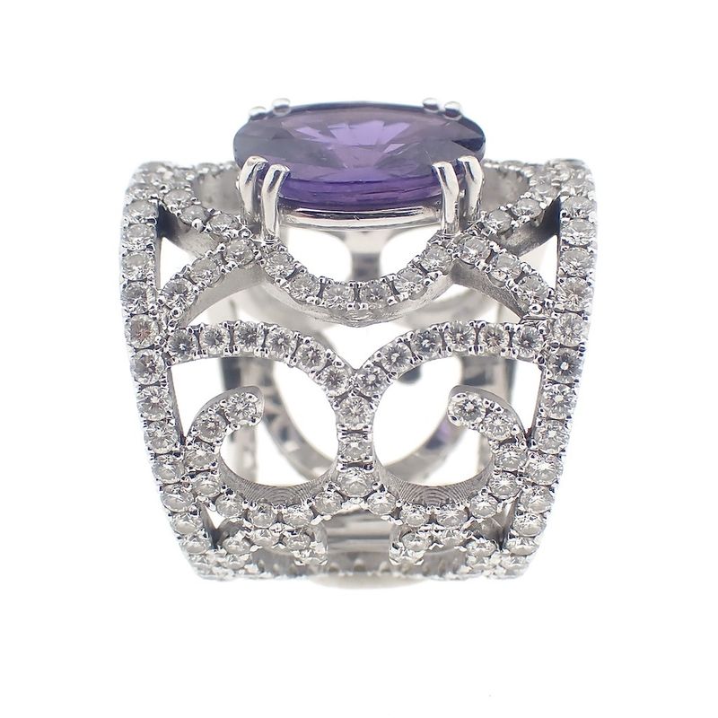 Image 3 of White gold royal ring set with sapphire and diamonds; 3.00 ct.