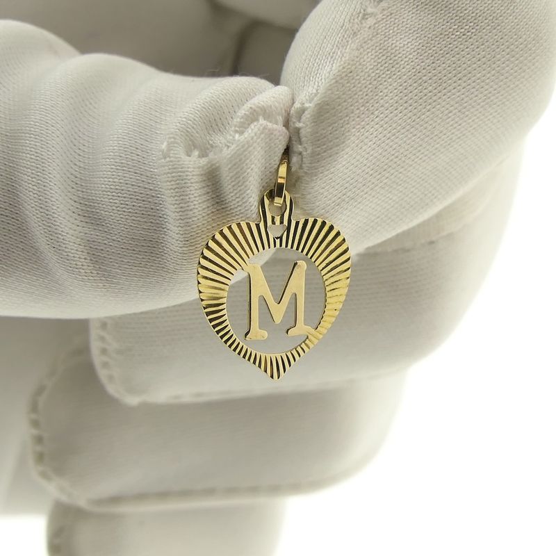 Image 8 of Gold heart pendant; Letter M