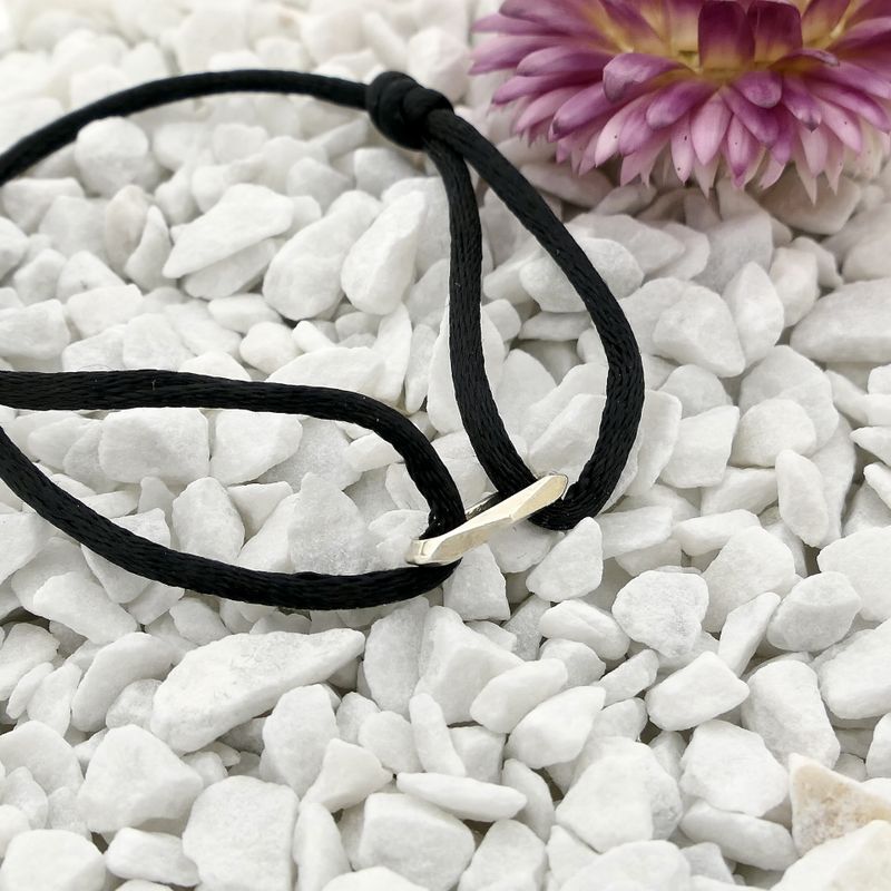 Image 6 of Black Satin Cord Bracelet with Silver Link