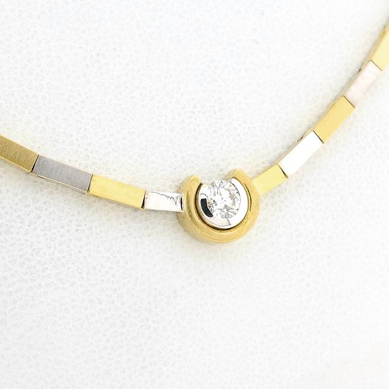 Image 4 of Bicolor Gold Bar Link Necklace with 0.25 ct Diamond; 18K; 46 cm