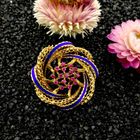 Image 2 of Vintage Gold Brooch Flower with Ruby and Enamel