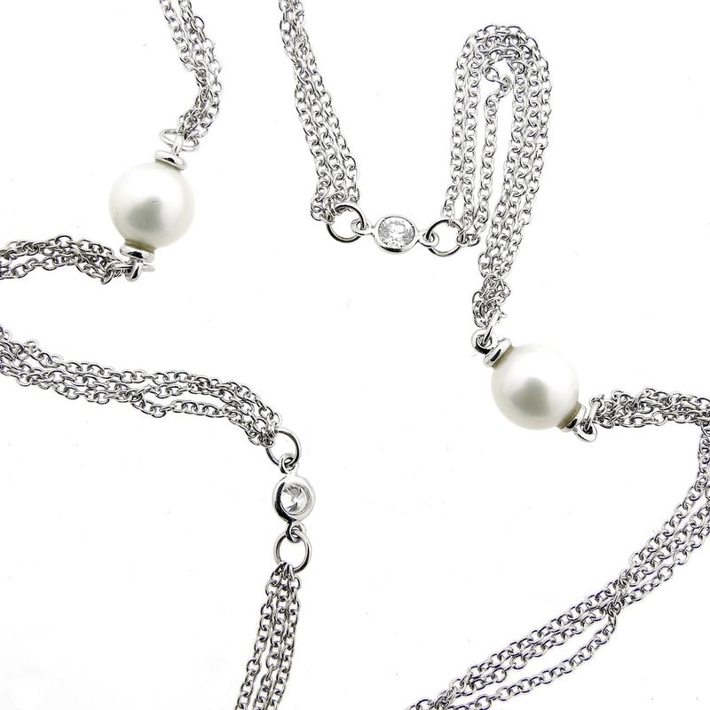 Image 10 of UTOPIA Art Deco white gold necklace with pearl and diamond 1.75 ct.
