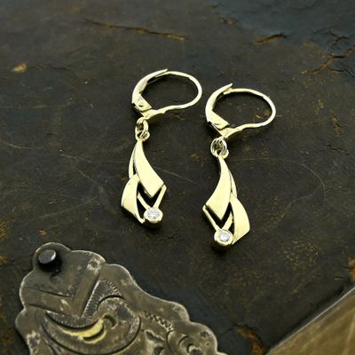 Image 2 of Gold long earrings with diamond | 0.06 ct.