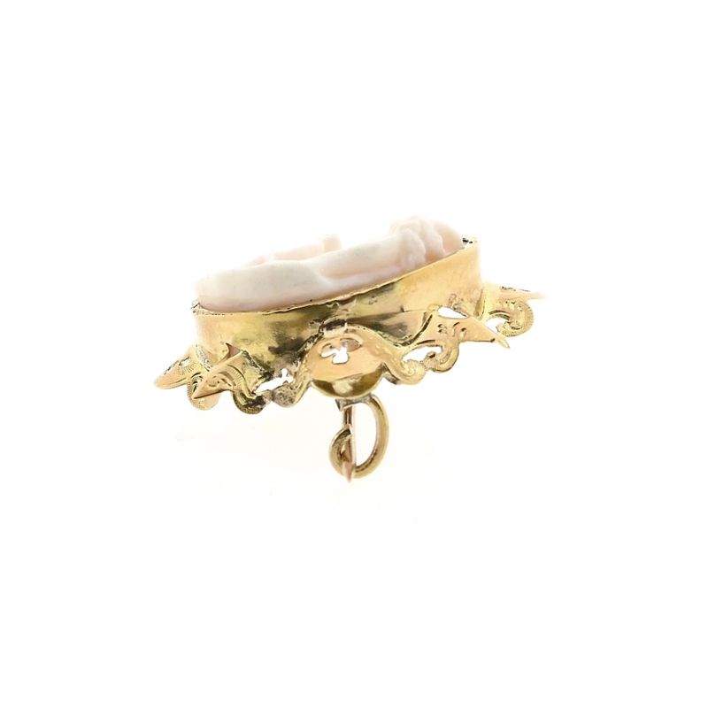 Afbeelding 10 van Antiek gouden broche met roze camee