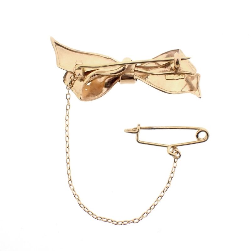 Image 3 of Rose gold bow brooch with safety cord