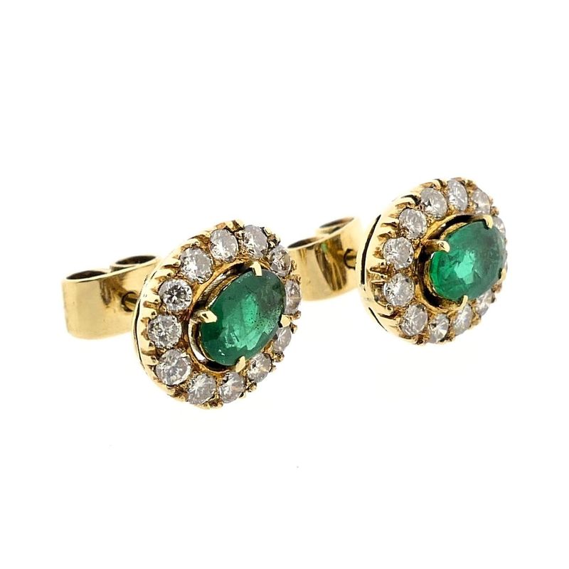Image 4 of Gold earrings with emerald and diamonds; 0.48 ct.
