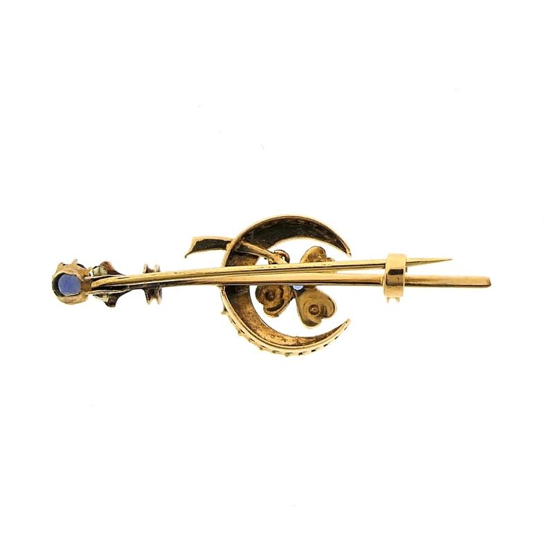 Image 6 of Vintage gold brooch with pearl and sapphire