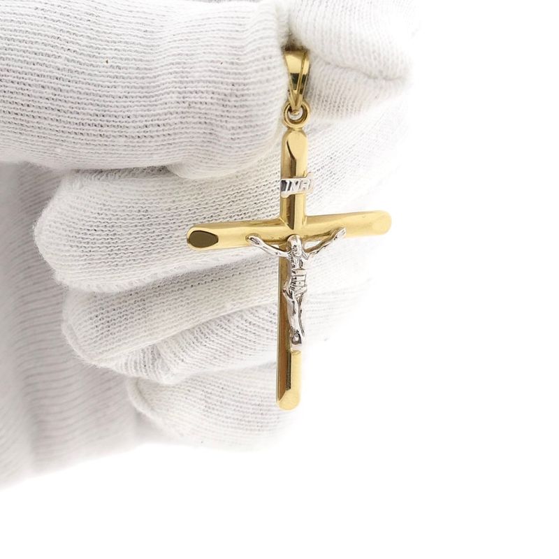 Afbeelding 14 van Bicolor gouden hanger van een kruis met corpus | INRI