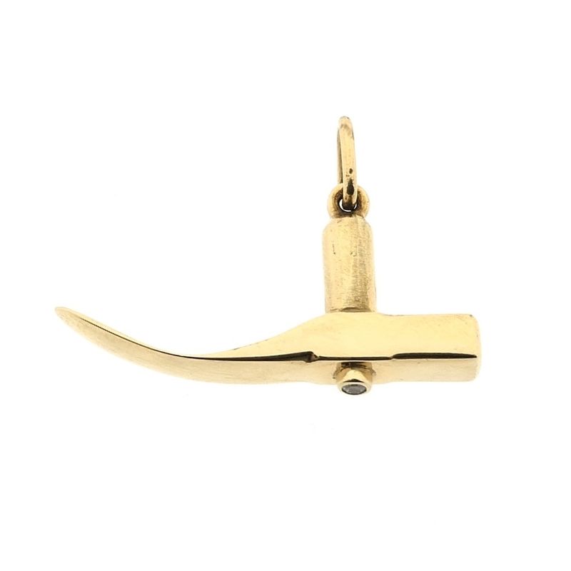 Image 9 of Gold pendant of a paver's hammer with zirconia