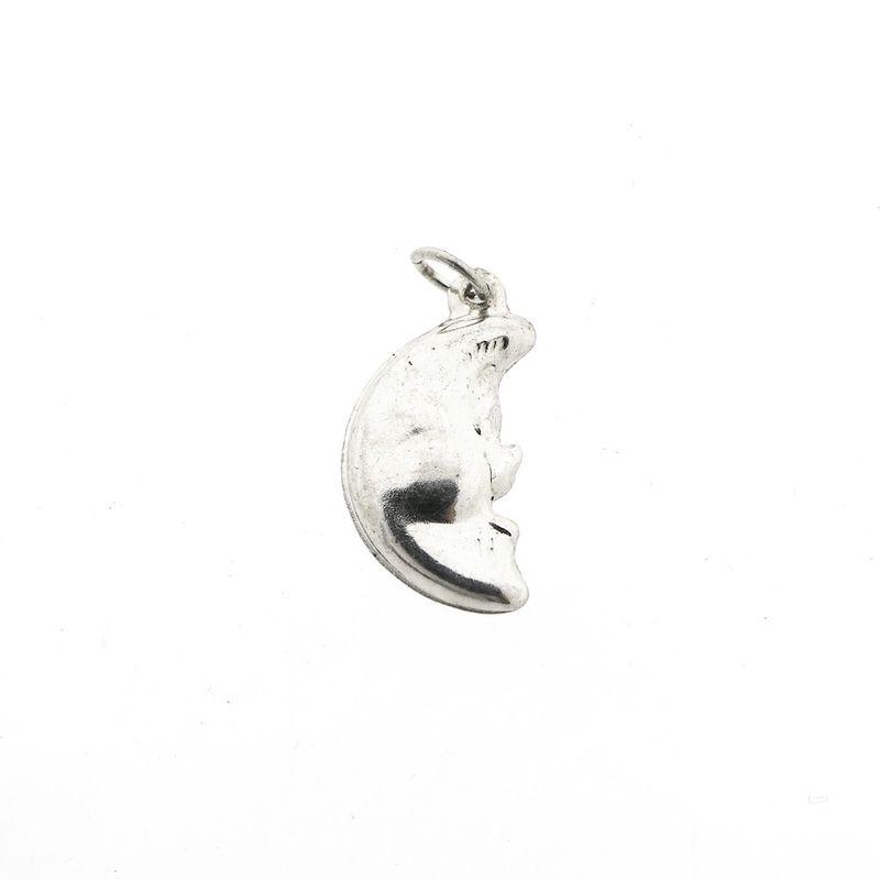 Image 2 of Silver pendant of a moon with a face
