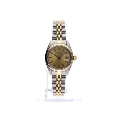 Image 1 of Rolex Oyster Perpetual Lady-Date 26mm 6917; Vintage 18k gold/steel women's watch