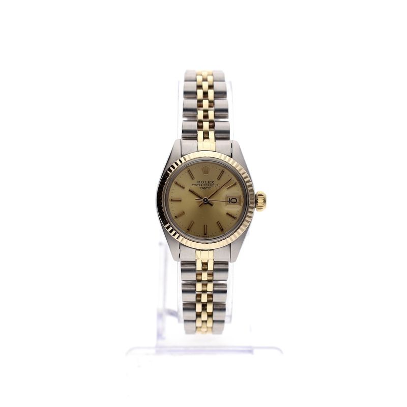 Image 1 of Rolex Oyster Perpetual Lady-Date 26mm 6917; Vintage 18k gold/steel women's watch
