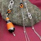 Image 1 of White gold necklace with fixed pendant with onyx, blood coral and diamond 0.74 ct.