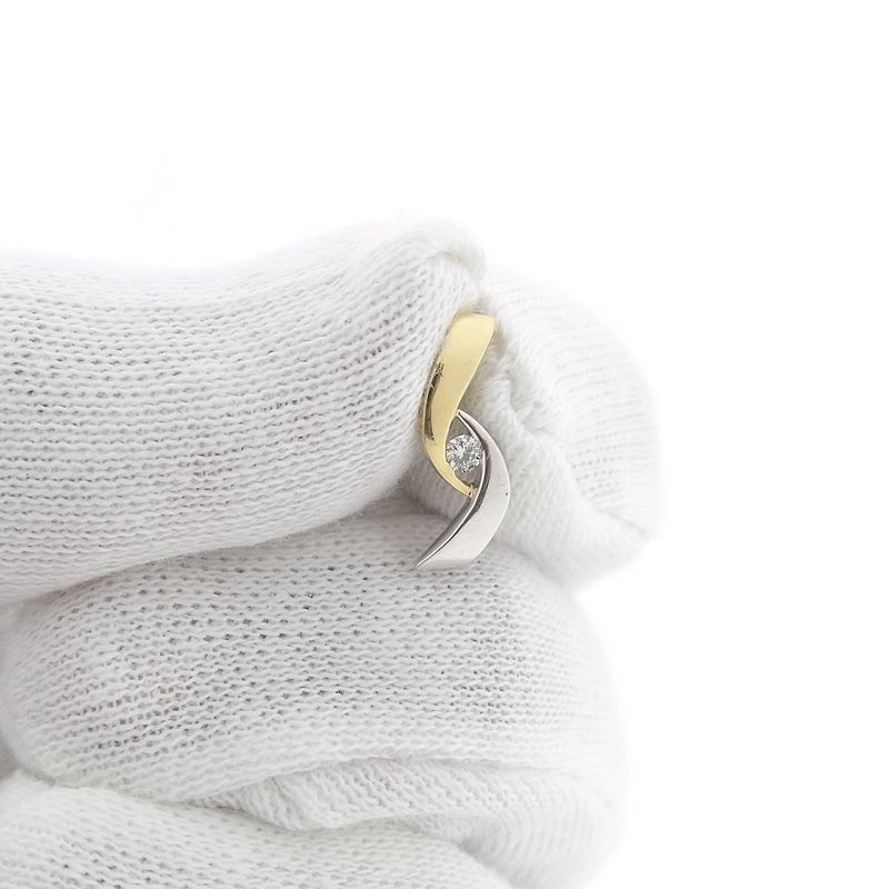 Image 11 of Two-tone gold minimalist pendant with diamond; 0.04 ct. | Passione