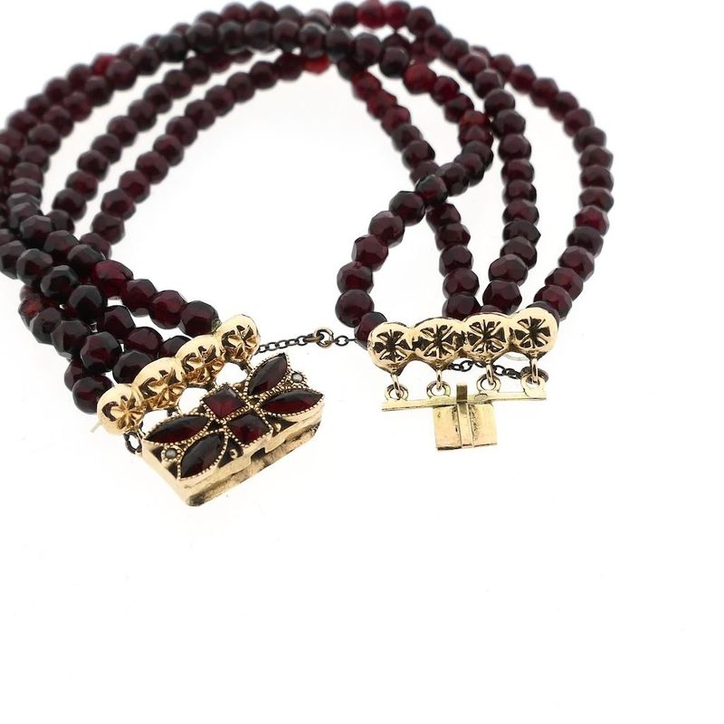 Image 4 of Antique Garnet Bead Bracelet with Gold Clasp
