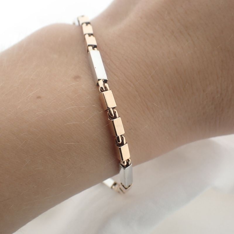 Image 7 of Two-tone gold checkered link bracelet | 19 cm