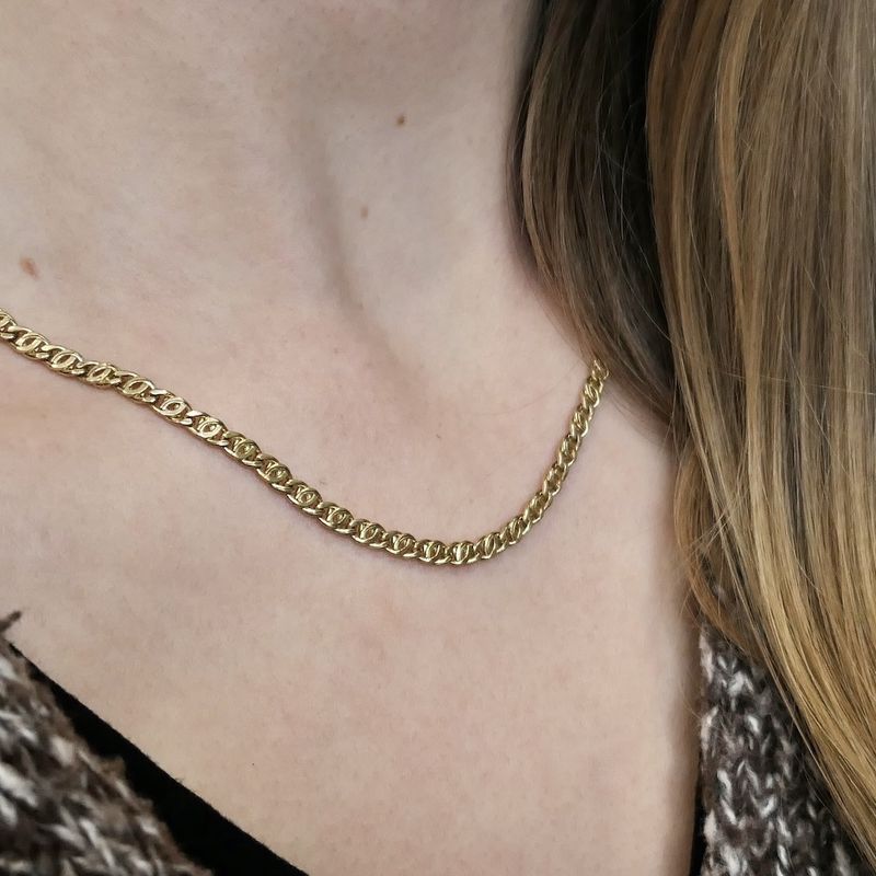 Image 3 of Gold flat gourmet link chain | 46 cm