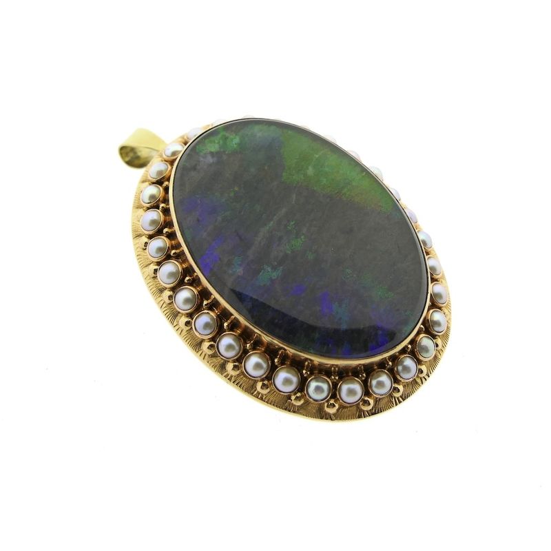 Image 5 of Victorian Gold Brooch/Pendant with Honduras Opal and Pearls
