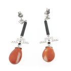 Image 8 of White gold stud earrings with onyx, blood coral and diamond 0.17 ct.