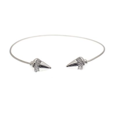 Image 1 of Silver clamp bracelet with decorated ends; Size M