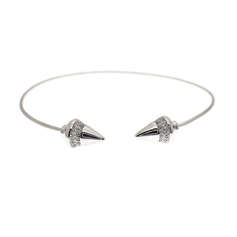 Image 1 of Silver clamp bracelet with decorated ends; Size M