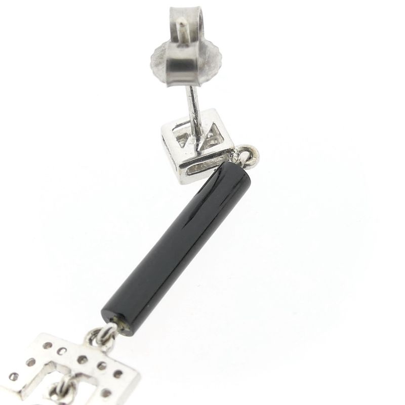 Image 10 of White gold stud earrings with onyx, blood coral and diamond 0.17 ct.