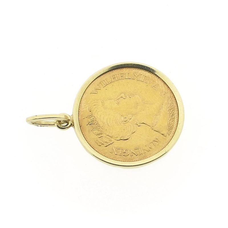 Image 7 of Gold five-guilder coin pendant; Queen Wilhelmina 1912