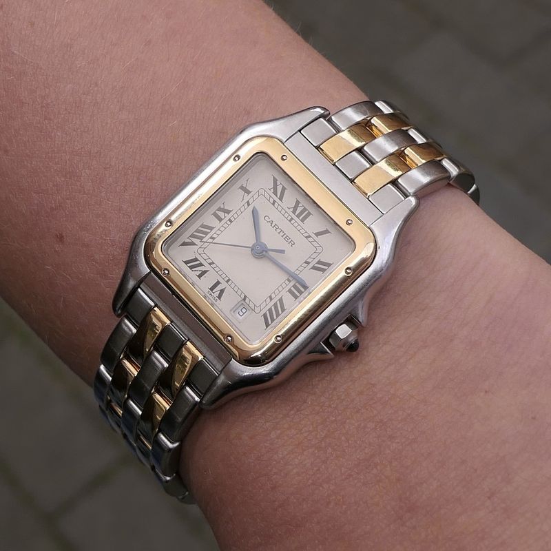 Image 15 of Cartier Panthère '2 Row'; Midsize gold/steel women's watch
