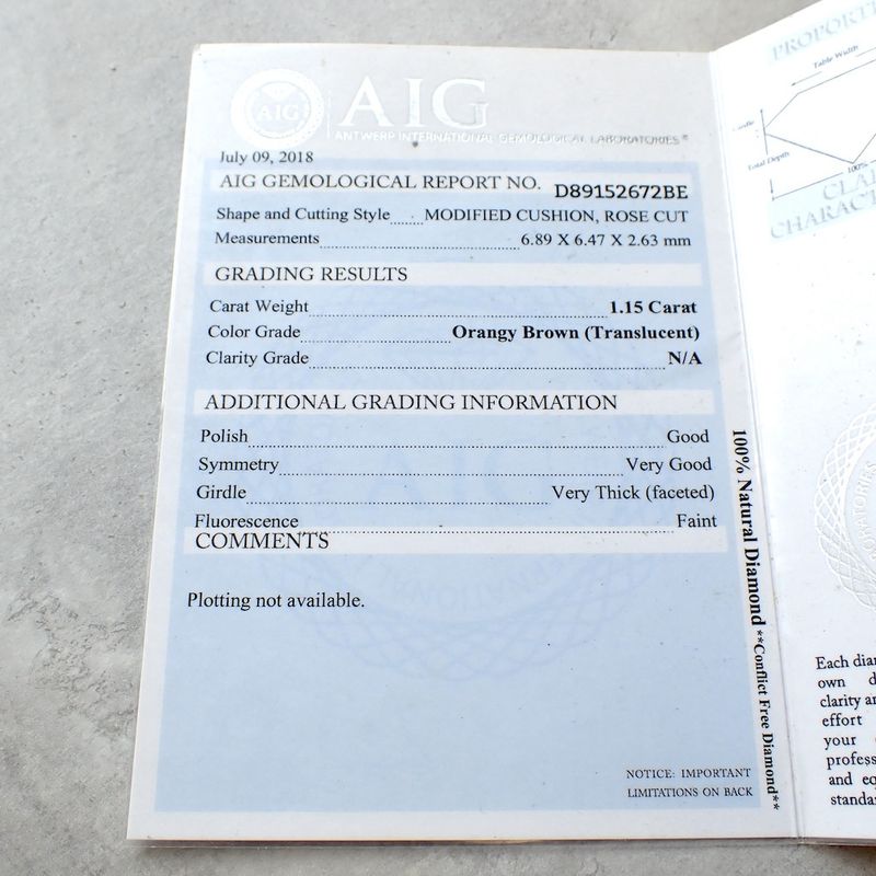 Image 7 of 1.15 ct. Rose cut diamond Orange brown N/A + AIG Certificate