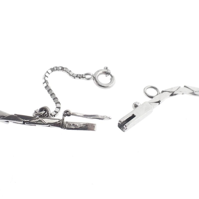 Image 7 of White gold cobra link necklace with triple opal and diamonds; Approx. 0.38 ct.