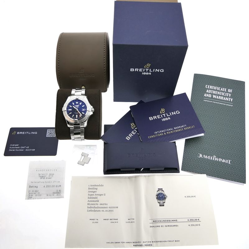Image 14 of Breitling Avenger GMT 45 A32395; Automatic men's watch with GMT second time zone