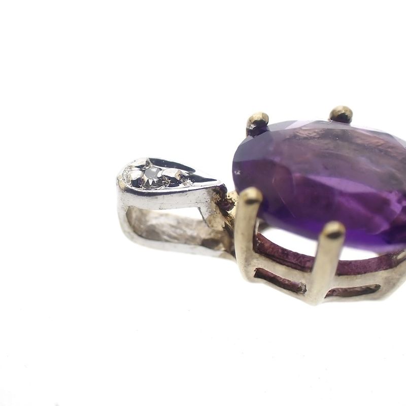 Image 6 of Two-tone gold pendant with amethyst and diamond | 0.005 ct.