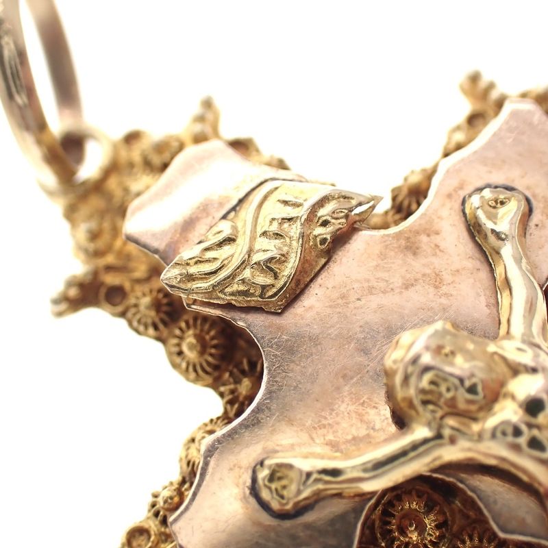 Image 6 of 19th century gold pendant of a cross with corpus INRI; Filigree