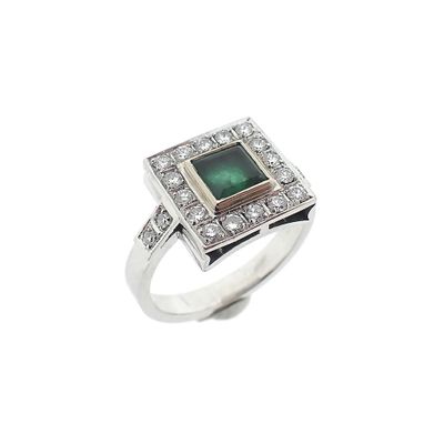 Image 1 of 1950s white gold ring set with a 0.50 ct. diamond and emerald