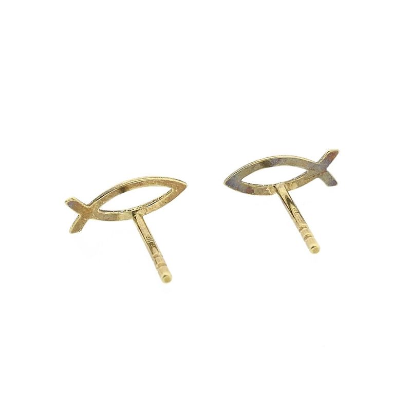 Image 7 of Golden stud earrings of an Ichthus fish