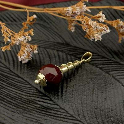 Image 2 of Vintage gold bullet pendant with carnelian