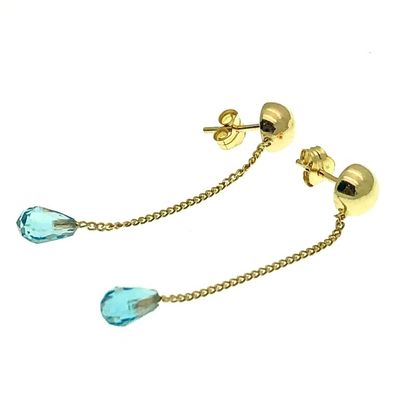 Image 1 of Gold stud earrings with blue gemstone