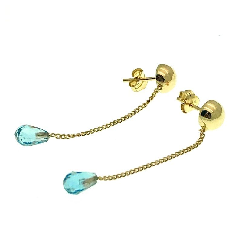 Image 1 of Gold stud earrings with blue gemstone