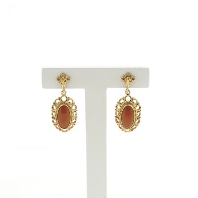 Image 1 of Gold earrings with red coral | Antique